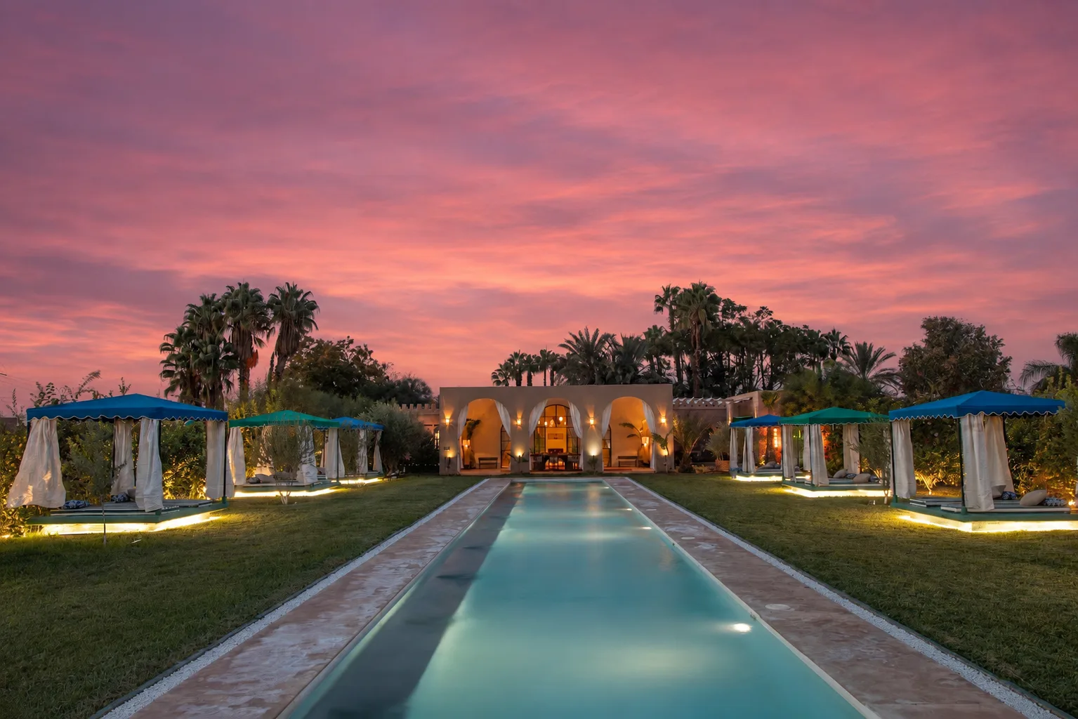 Riad patio in Marrakech at sunset